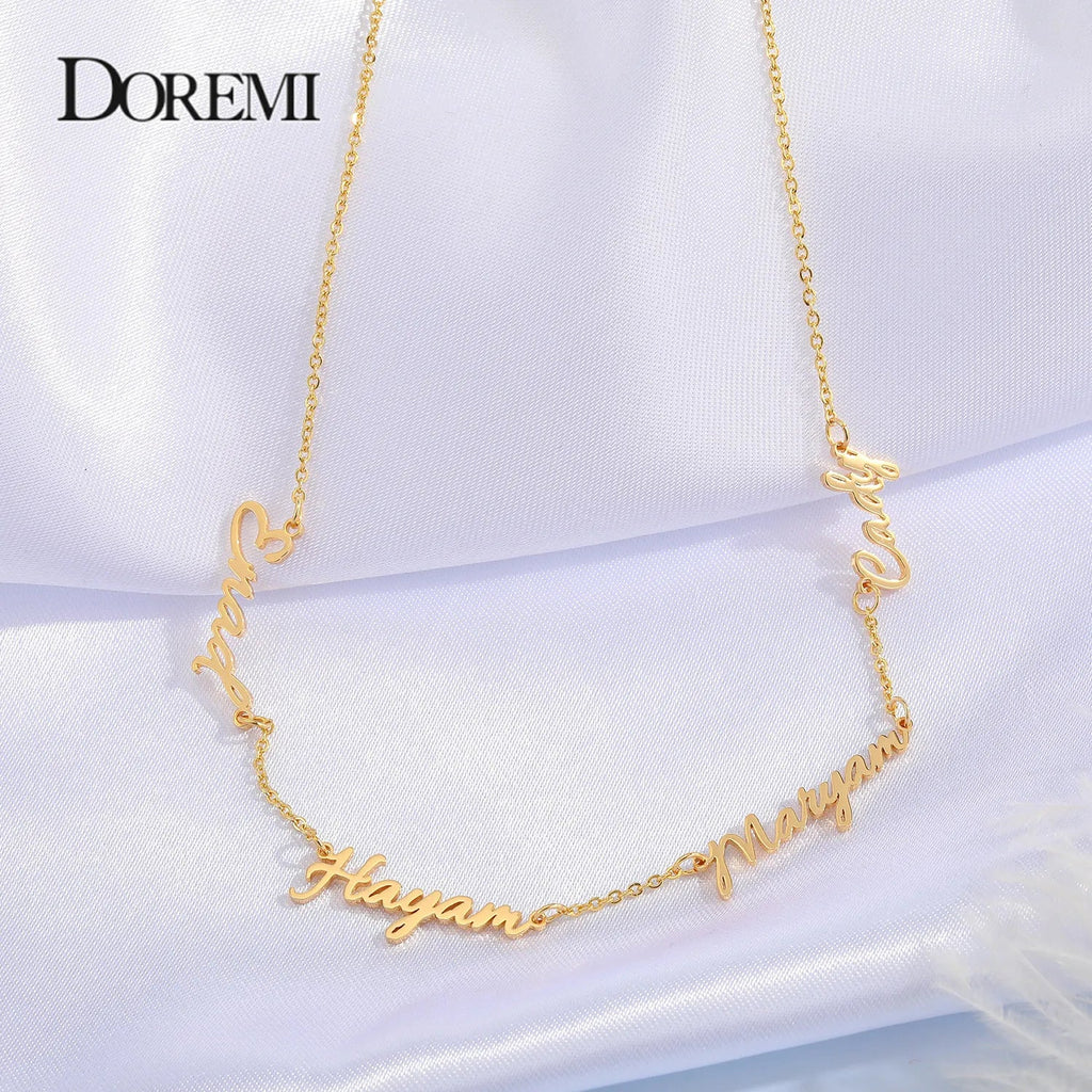 DOREMI 1 - 5 names Personalized Multiple Names Necklace Custom 6 Nameplates Pendant Necklaces Jewellry Best Gift Stainless Steel - Black & White