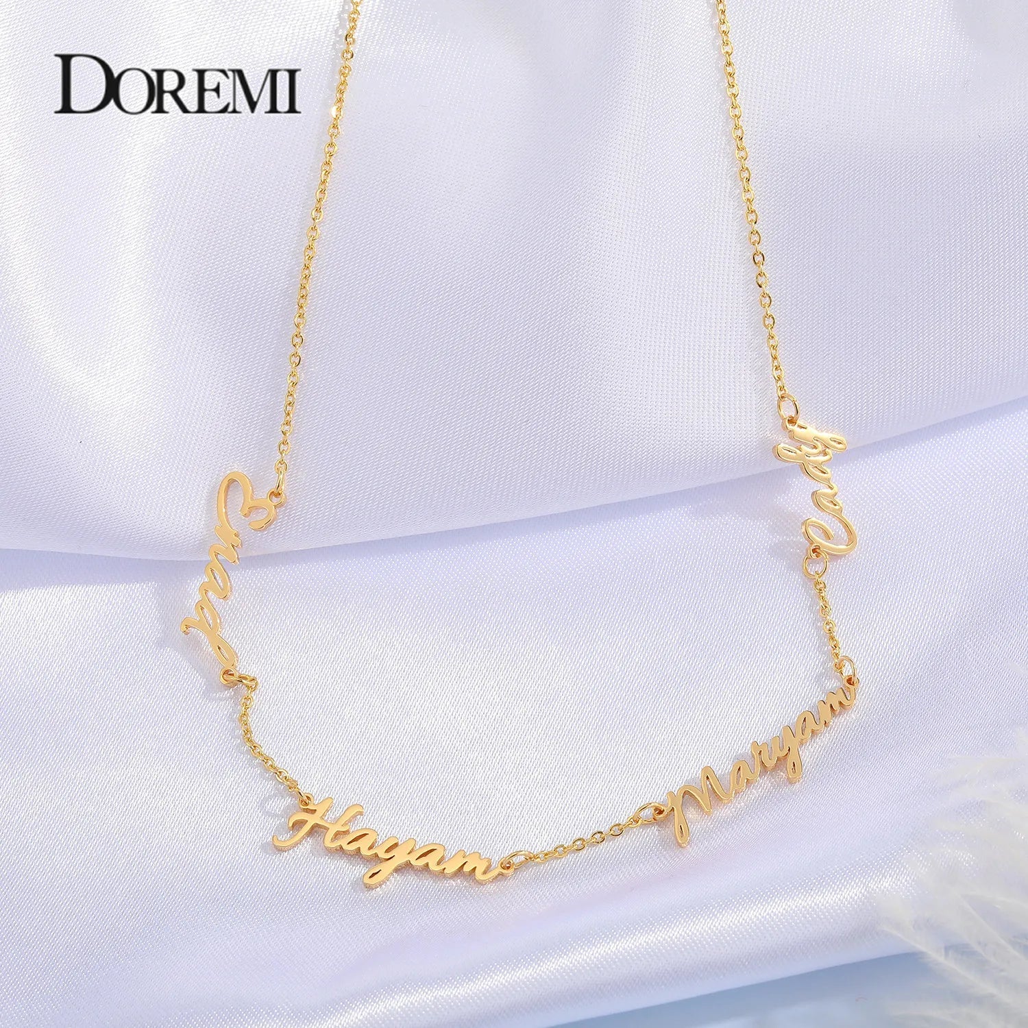 DOREMI 1 - 5 names Personalized Multiple Names Necklace Custom 6 Nameplates Pendant Necklaces Jewellry Best Gift Stainless Steel - Black & White