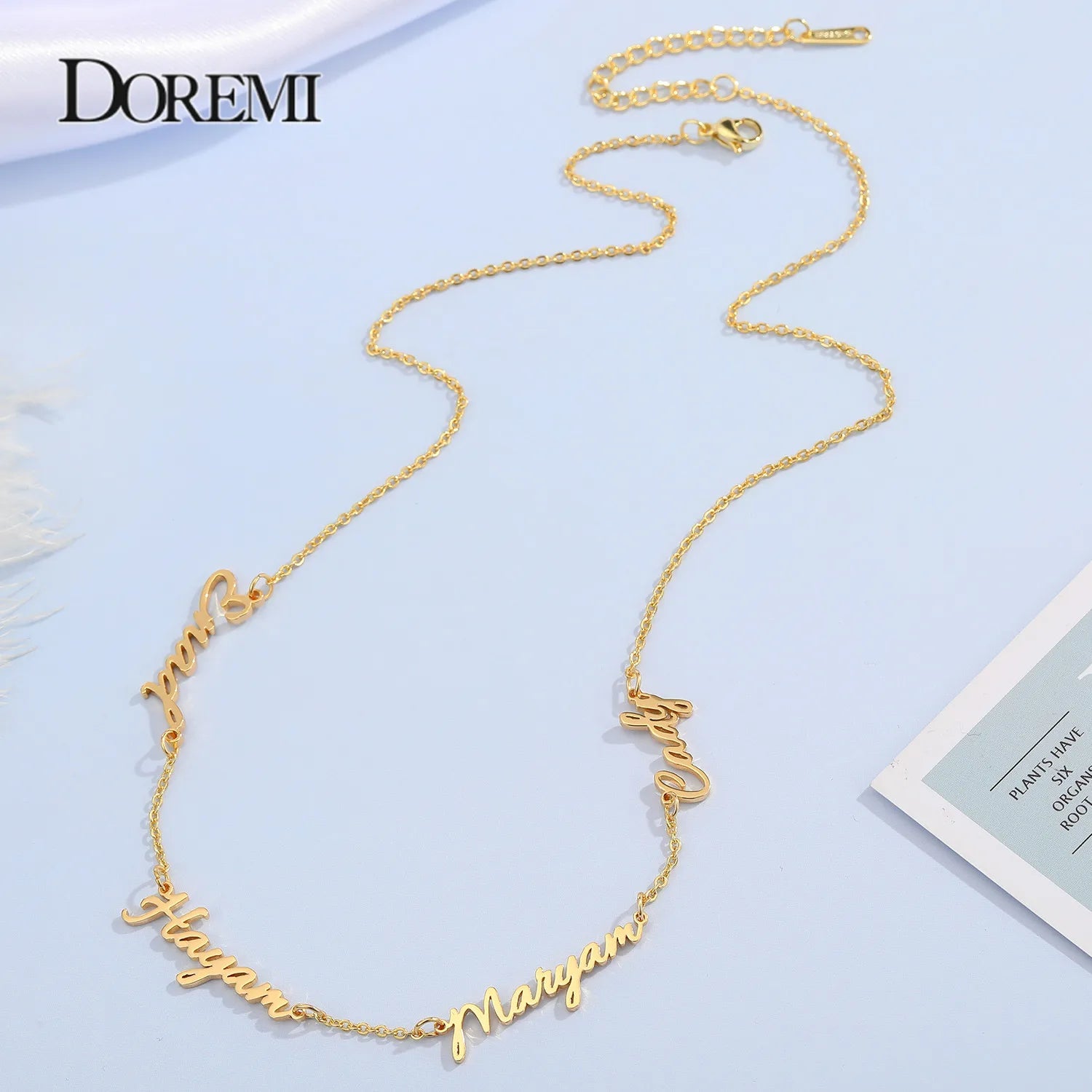 DOREMI 1 - 5 names Personalized Multiple Names Necklace Custom 6 Nameplates Pendant Necklaces Jewellry Best Gift Stainless Steel - Black & White