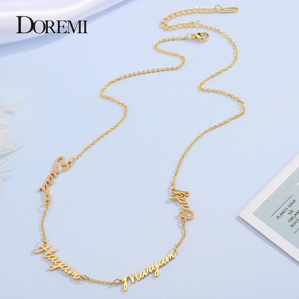 DOREMI 1 - 5 names Personalized Multiple Names Necklace Custom 6 Nameplates Pendant Necklaces Jewellry Best Gift Stainless Steel - Black & White