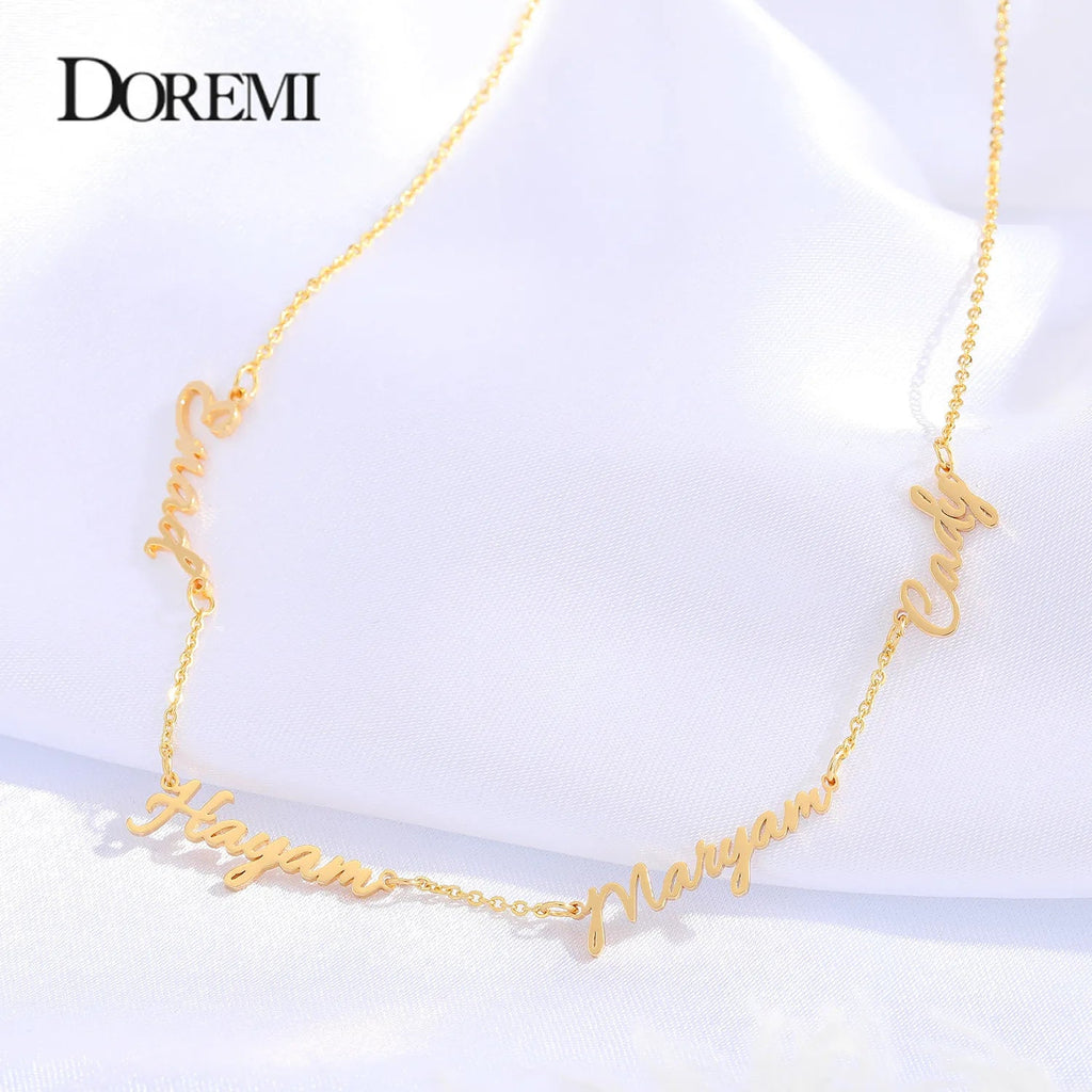 DOREMI 1 - 5 names Personalized Multiple Names Necklace Custom 6 Nameplates Pendant Necklaces Jewellry Best Gift Stainless Steel - Black & White