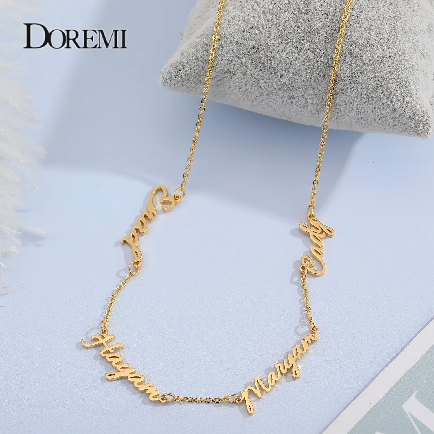 DOREMI 1 - 5 names Personalized Multiple Names Necklace Custom 6 Nameplates Pendant Necklaces Jewellry Best Gift Stainless Steel - Black & White