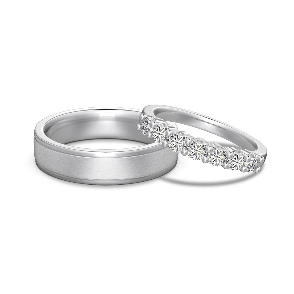 Dylam Minimalist Trendy S925 Silver Cz Cubic Zircon Couple Rings Set Wedding Proposal Ring for Men and Women Pair Jewelry Gift - Black & White