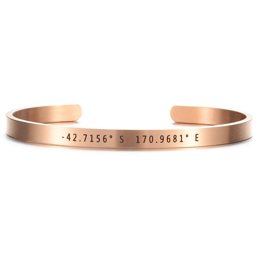 Engraved Steel Travel Bracelet – Custom Coordinates Gift - Black & White