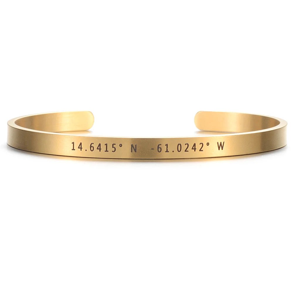 Engraved Steel Travel Bracelet – Custom Coordinates Gift - Black & White