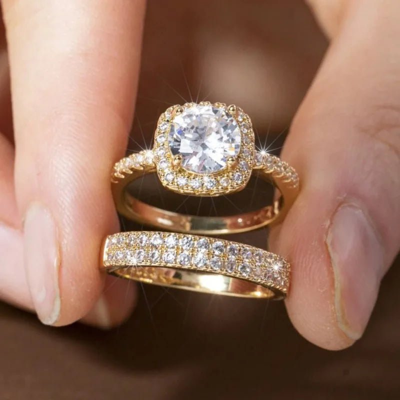 Europe, America isn't the fashionable new micro - inlaid zircon luxury atmosphere women's double ring - Black & White