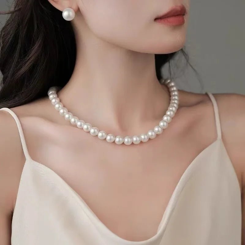 Fashion Elegant White Imitation Pearl Chokers Necklace For Women Men Wedding Banquet Necklaces Vintage Handmade Jewelry Gift - Black & White