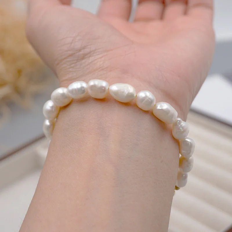 Fashion Natural Pearl Beaded Bracelet for Women European and American Stainless Steel Charm Bracelet Jewelry Accessories Gift - Black & White