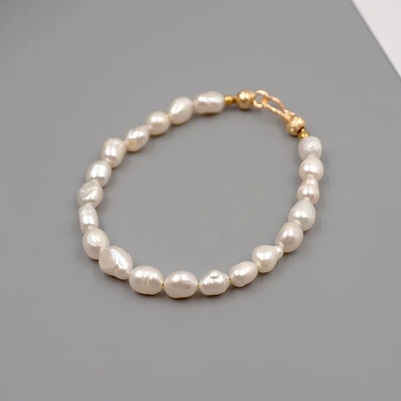 Fashion Natural Pearl Beaded Bracelet for Women European and American Stainless Steel Charm Bracelet Jewelry Accessories Gift - Black & White