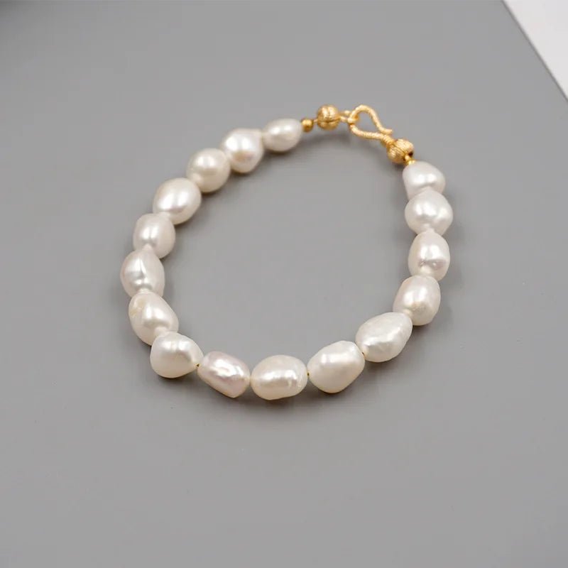 Fashion Natural Pearl Beaded Bracelet for Women European and American Stainless Steel Charm Bracelet Jewelry Accessories Gift - Black & White