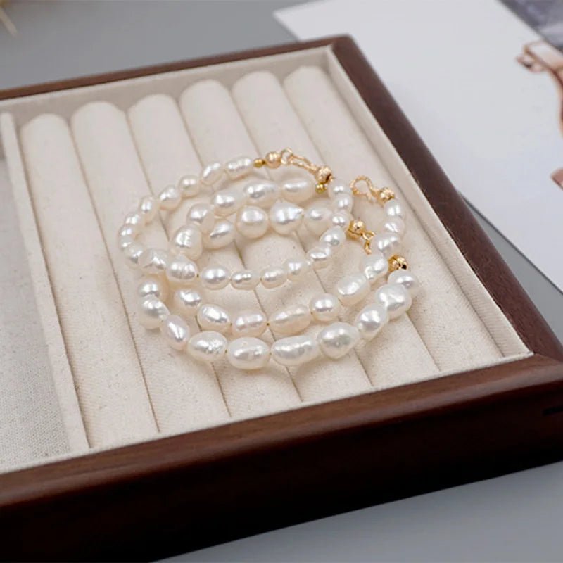 Fashion Natural Pearl Beaded Bracelet for Women European and American Stainless Steel Charm Bracelet Jewelry Accessories Gift - Black & White