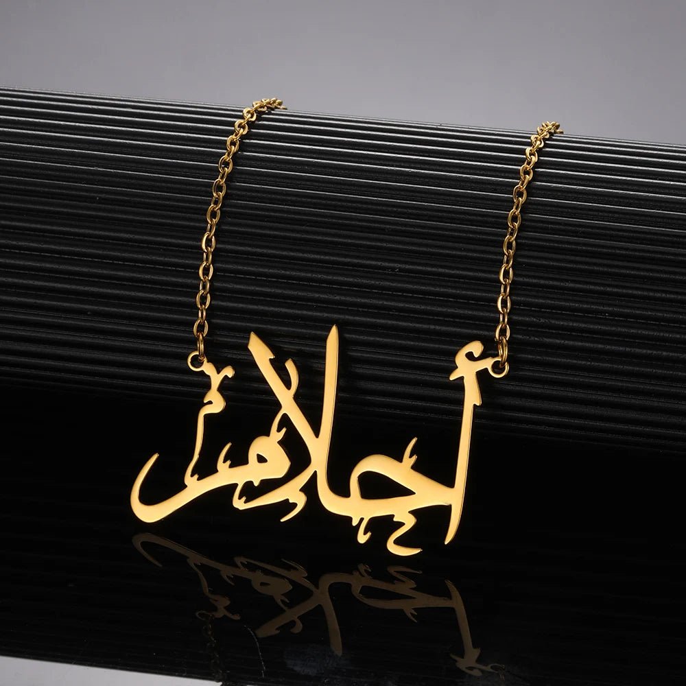 Gold Color Stainless Steel Custom Name Necklace for Women with Heart Ribbon Personality Nameplate Fashion Jewelry Gift - Black & White