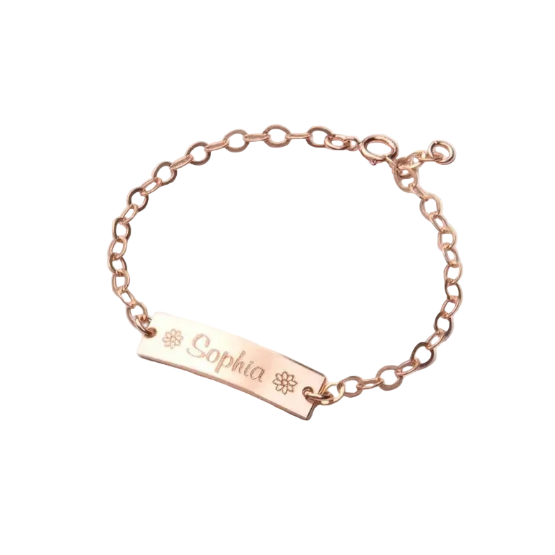 Gold Custom Baby Bracelet Name Stainless Steel Adjustable Baby Toddler Child ID Bracelet - Personalized Girl Boy Birthday Gift Kid - Black & White