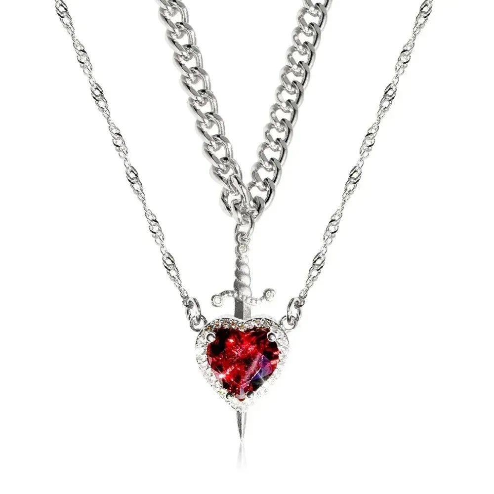 Heart and Sword Necklace Couple Necklaces Women Zircon Crystal Necklace Romantic Valentines Day Gift Jewelry Gifts Accessories - Black & White