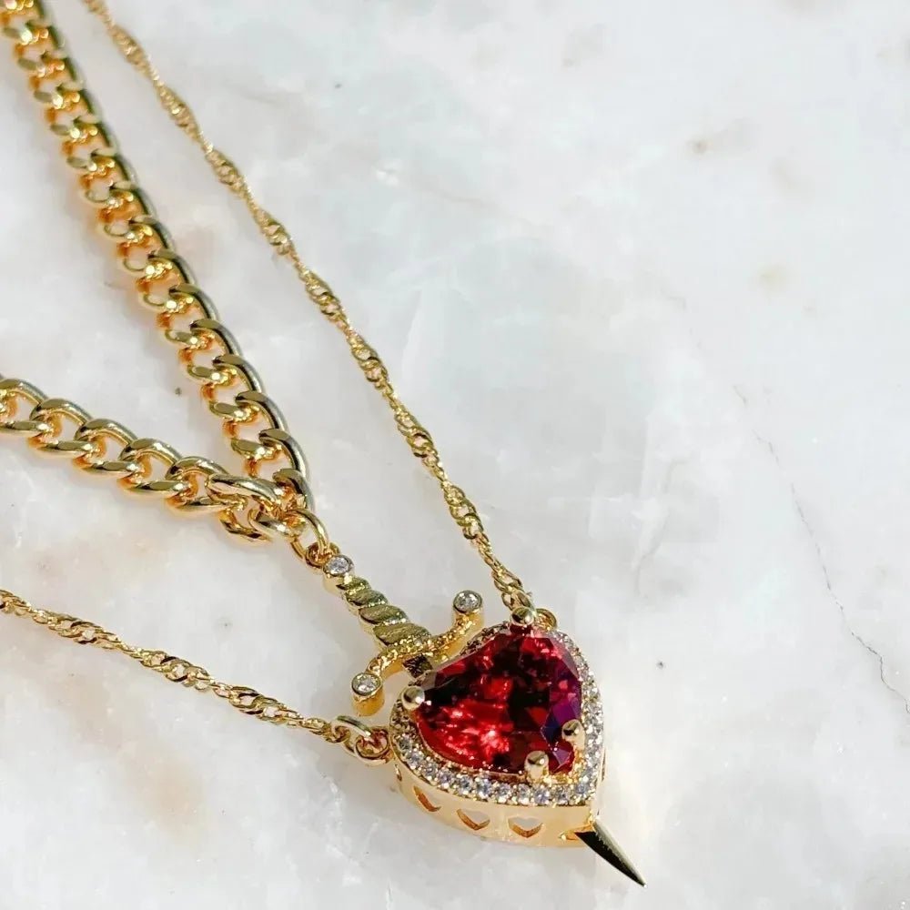 Heart and Sword Necklace Couple Necklaces Women Zircon Crystal Necklace Romantic Valentines Day Gift Jewelry Gifts Accessories - Black & White
