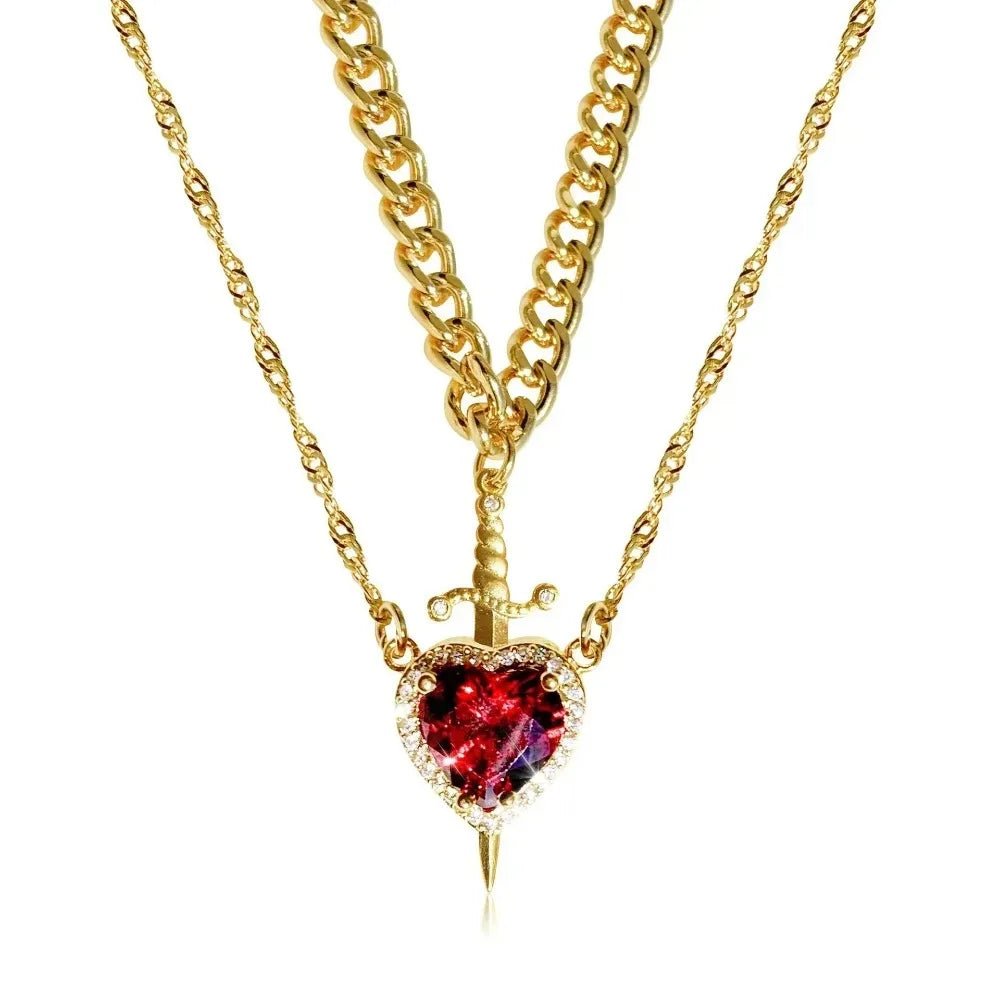 Heart and Sword Necklace Couple Necklaces Women Zircon Crystal Necklace Romantic Valentines Day Gift Jewelry Gifts Accessories - Black & White