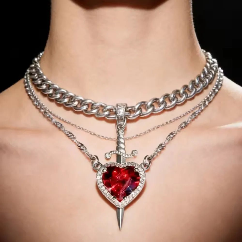 Heart and Sword Necklace Couple Necklaces Women Zircon Crystal Necklace Romantic Valentines Day Gift Jewelry Gifts Accessories - Black & White