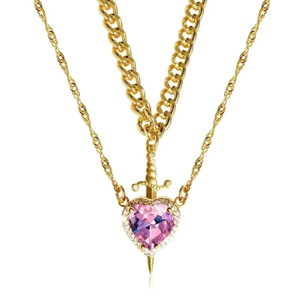 Heart and Sword Necklace Couple Necklaces Women Zircon Crystal Necklace Romantic Valentines Day Gift Jewelry Gifts Accessories - Black & White