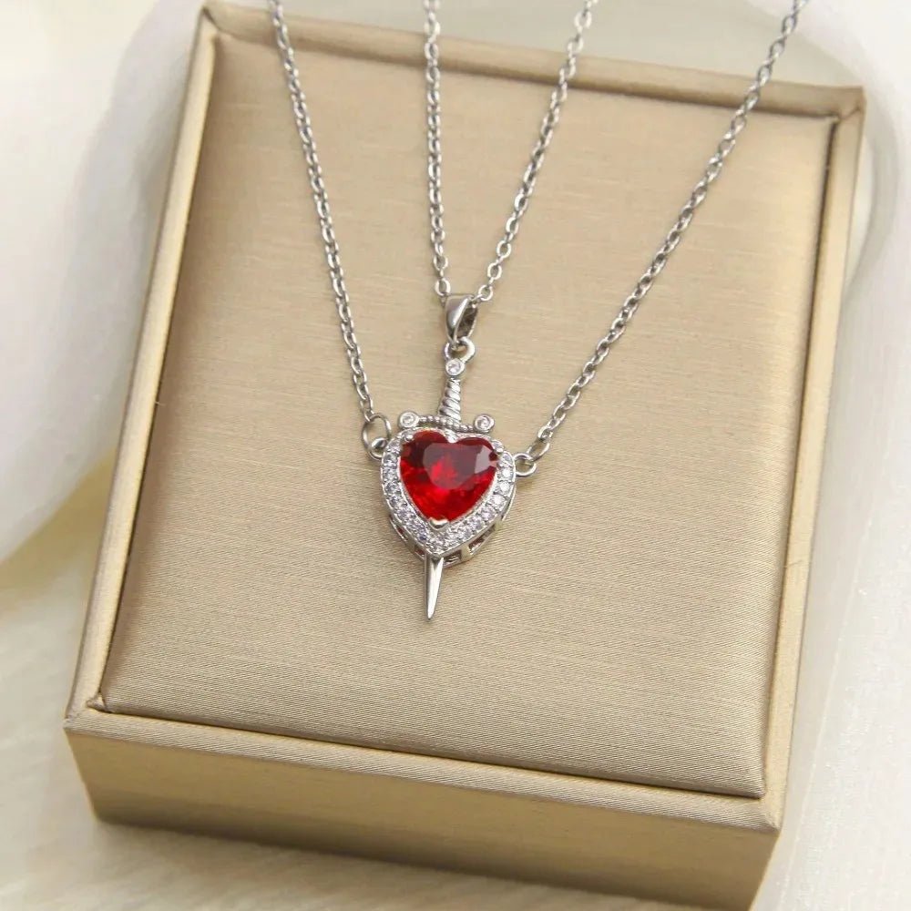 Heart and Sword Necklace Couple Necklaces Women Zircon Crystal Necklace Romantic Valentines Day Gift Jewelry Gifts Accessories - Black & White