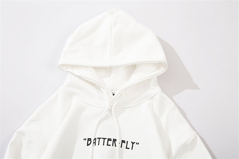 Hip Hop Butterfly Hoodie Sweatshirt Men Harajuku Streetwear Hooded Pullover Cotton Autumn Loose Hoodie Black Clothes - Black & White