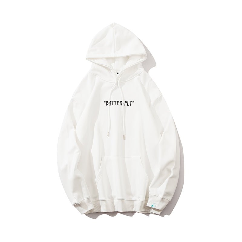 Hip Hop Butterfly Hoodie Sweatshirt Men Harajuku Streetwear Hooded Pullover Cotton Autumn Loose Hoodie Black Clothes - Black & White
