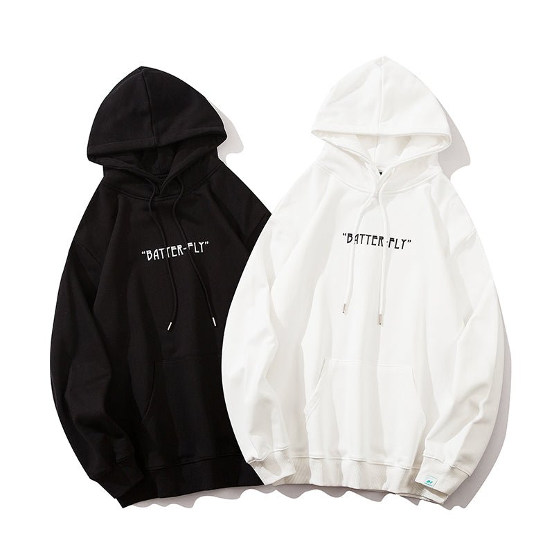 Hip Hop Butterfly Hoodie Sweatshirt Men Harajuku Streetwear Hooded Pullover Cotton Autumn Loose Hoodie Black Clothes - Black & White
