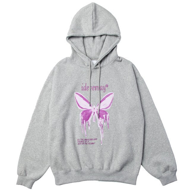 Hoodie Men Purple Gradient Butterfly Letter Printed Pullover Winter Oversize Hip Hop Fashion Harajuku Sweatshirt Winter - Black & White