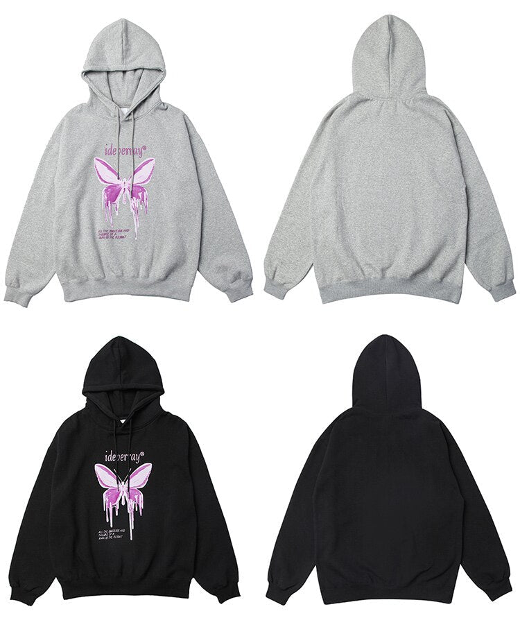 Hoodie Men Purple Gradient Butterfly Letter Printed Pullover Winter Oversize Hip Hop Fashion Harajuku Sweatshirt Winter - Black & White