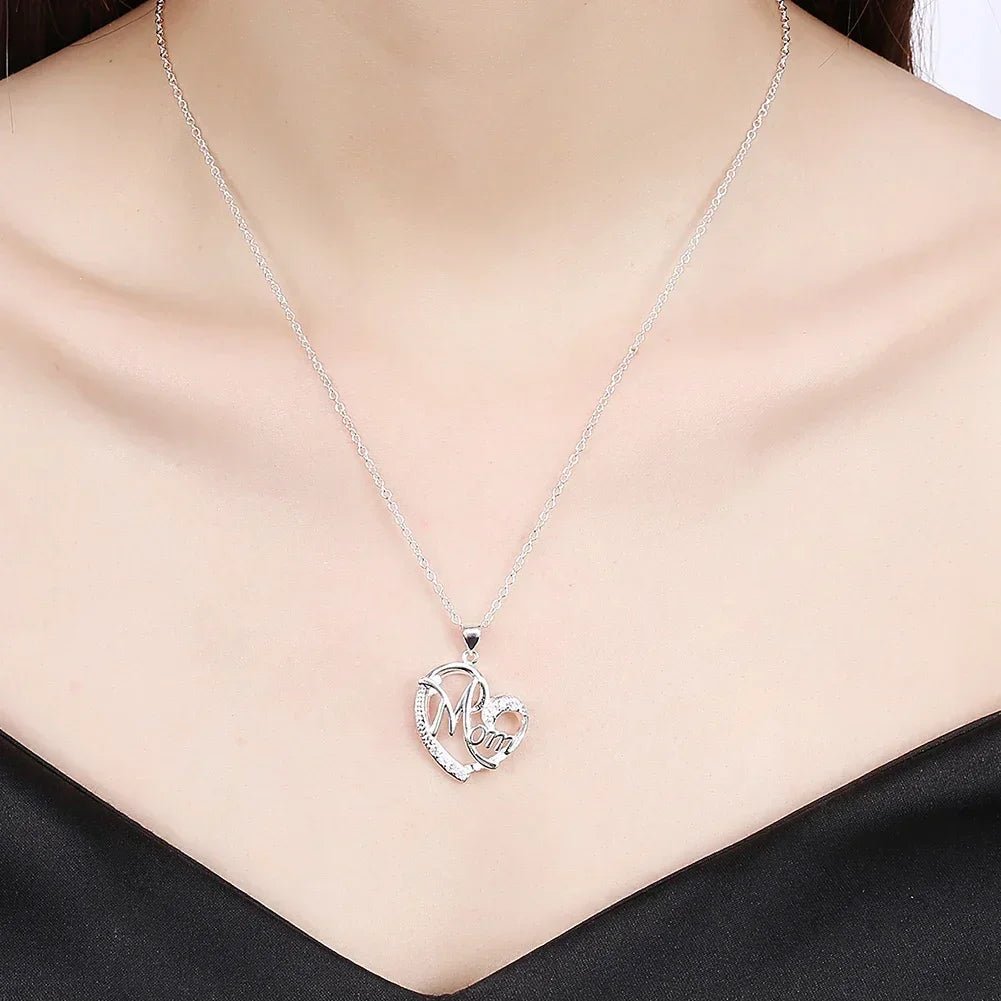 Hot Mother's Day Gifts 925 Sterling Silver Charm Elegant MOM AAA Zircon Heart Pendant Necklace for Women Fashion Brands Jewelry - Black & White
