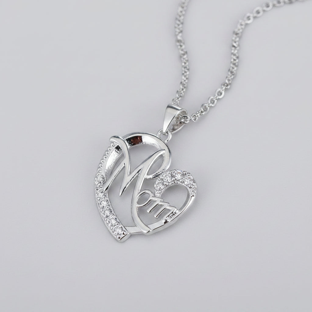 Hot Mother's Day Gifts 925 Sterling Silver Charm Elegant MOM AAA Zircon Heart Pendant Necklace for Women Fashion Brands Jewelry - Black & White
