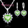 Love Heart Crystal Pendant 925 Sterling Silver Party Jewelry Sets Necklace Earrings For Women Valentine Gifts - Black & White