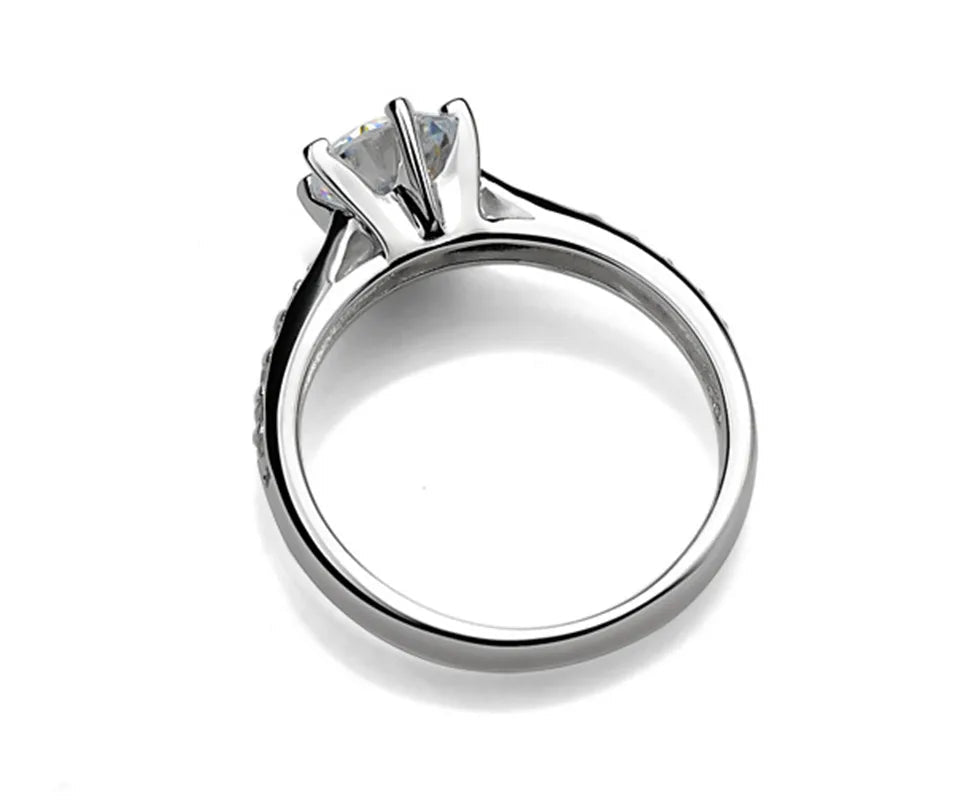 Luxury 925 Sterling Silver Classic Ring for Women Six claw jewelry simple 70ct diamond ring imitation diamond women's ring - Black & White