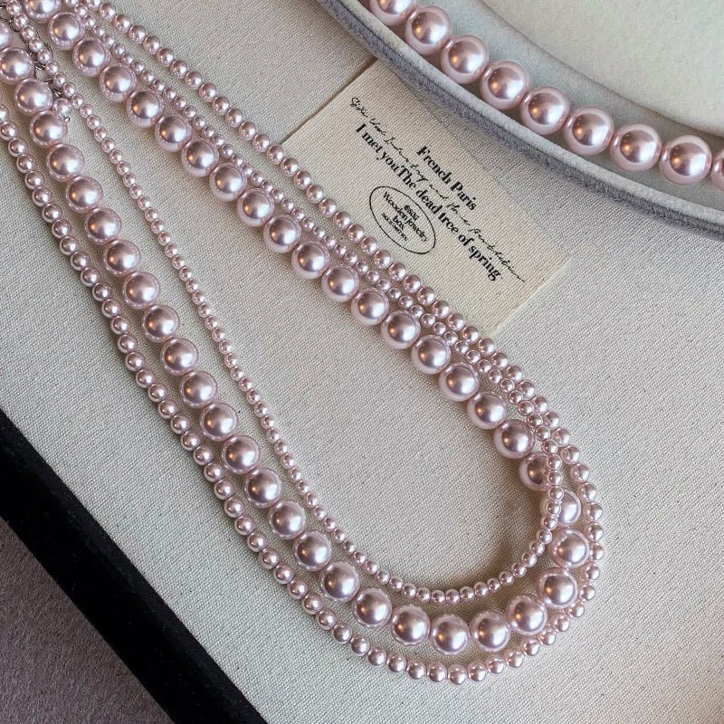 Luxury Rose Purple Pearl Beads Chain Necklace For 2024 Korean Edition Elegant Jewelry Women's Sexy Clavicle Chain Accessories - Black & White