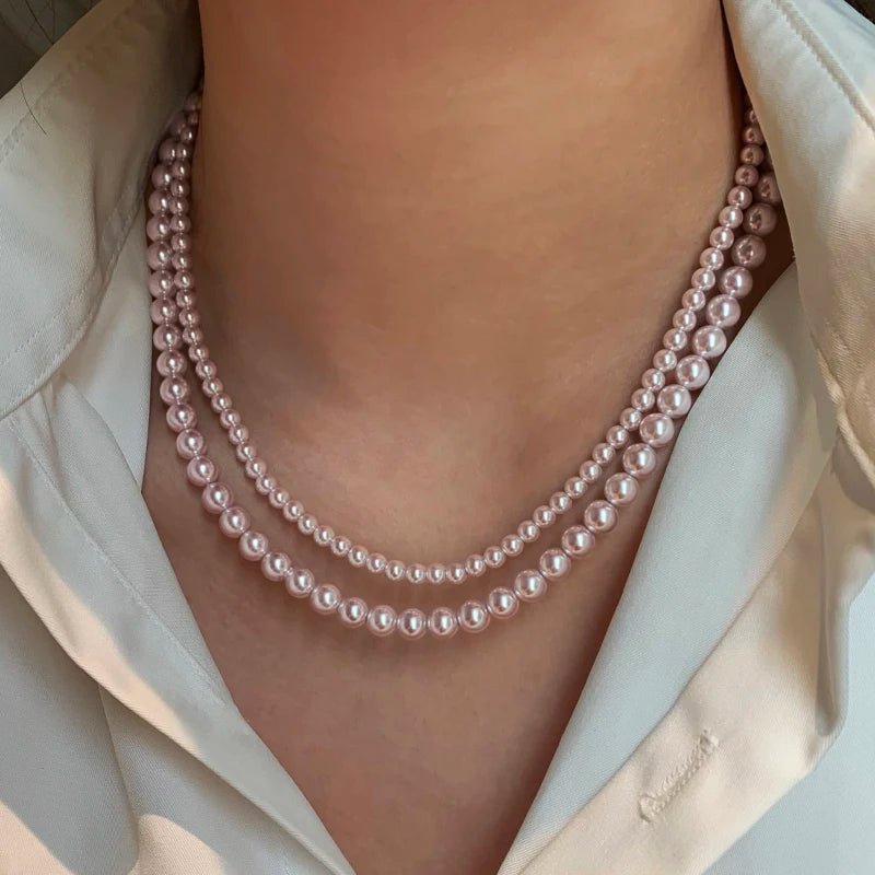 Luxury Rose Purple Pearl Beads Chain Necklace For 2024 Korean Edition Elegant Jewelry Women's Sexy Clavicle Chain Accessories - Black & White