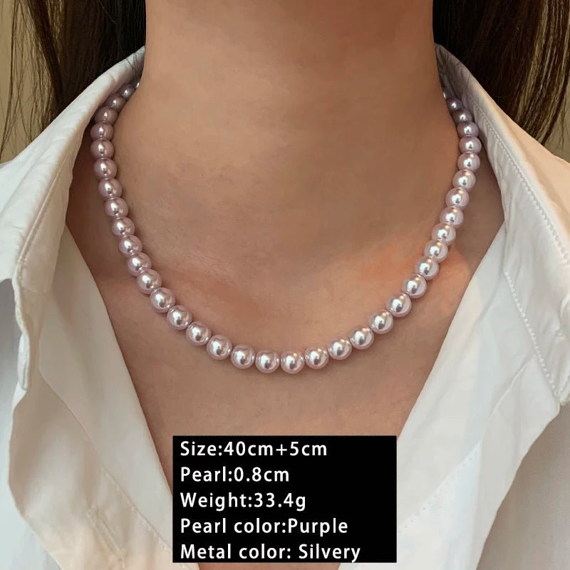 Luxury Rose Purple Pearl Beads Chain Necklace For 2024 Korean Edition Elegant Jewelry Women's Sexy Clavicle Chain Accessories - Black & White