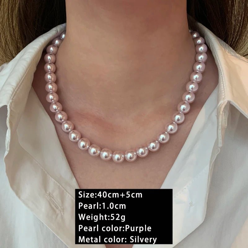 Luxury Rose Purple Pearl Beads Chain Necklace For 2024 Korean Edition Elegant Jewelry Women's Sexy Clavicle Chain Accessories - Black & White