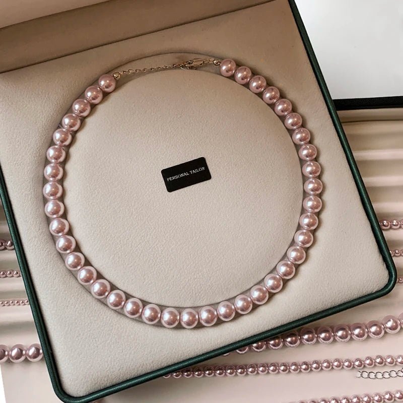 Luxury Rose Purple Pearl Beads Chain Necklace For 2024 Korean Edition Elegant Jewelry Women's Sexy Clavicle Chain Accessories - Black & White