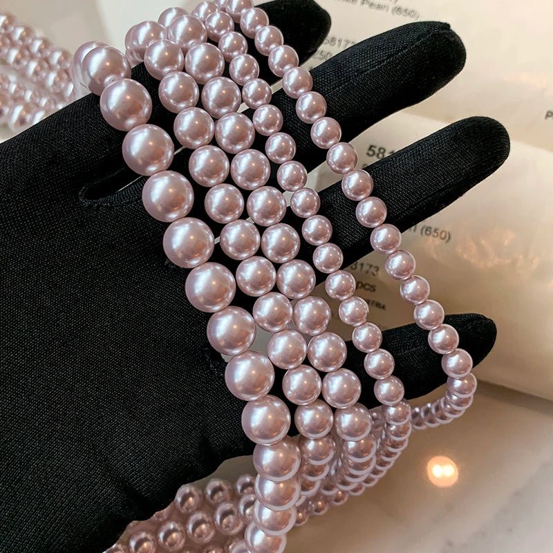 Luxury Rose Purple Pearl Beads Chain Necklace For 2024 Korean Edition Elegant Jewelry Women's Sexy Clavicle Chain Accessories - Black & White