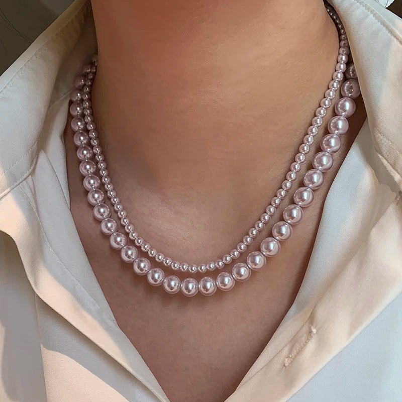 Luxury Rose Purple Pearl Beads Chain Necklace For 2024 Korean Edition Elegant Jewelry Women's Sexy Clavicle Chain Accessories - Black & White