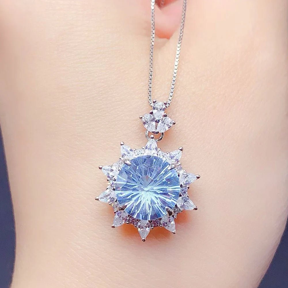 Modern Minimalist 925 Sterling Silver Rhodium Plated Luxury Solitaire Fireworks Cutting Natural Crystal Pendant Necklace for - Black & White