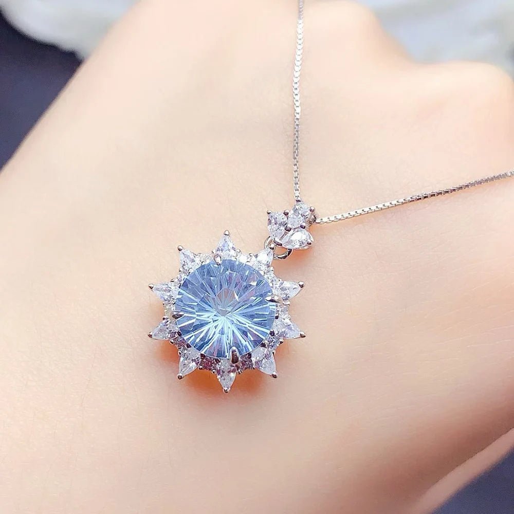 Modern Minimalist 925 Sterling Silver Rhodium Plated Luxury Solitaire Fireworks Cutting Natural Crystal Pendant Necklace for - Black & White