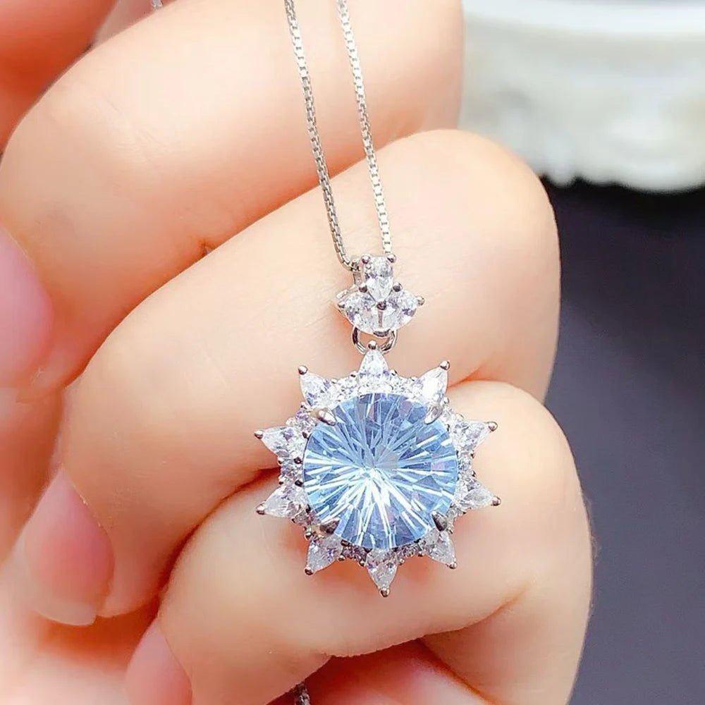 Modern Minimalist 925 Sterling Silver Rhodium Plated Luxury Solitaire Fireworks Cutting Natural Crystal Pendant Necklace for - Black & White