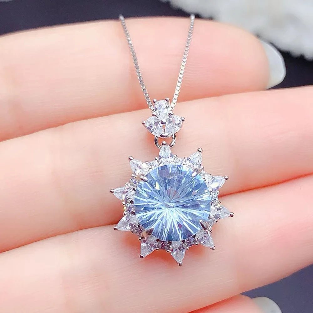 Modern Minimalist 925 Sterling Silver Rhodium Plated Luxury Solitaire Fireworks Cutting Natural Crystal Pendant Necklace for - Black & White