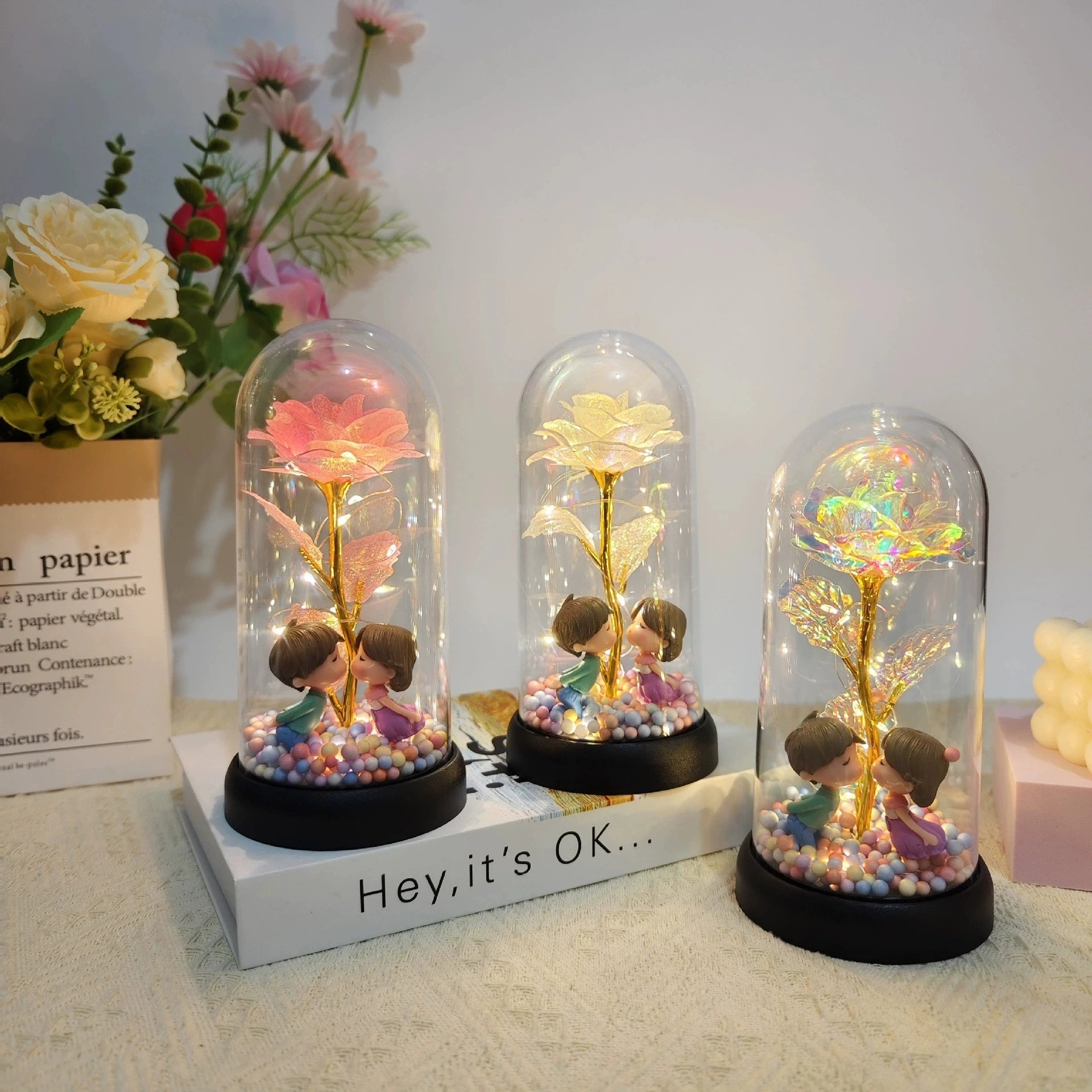 Mothers Day Rose Gifts for Mom, Galaxy Glass Rose Forever Eternal Crystal Flower Light Up Rose in Glass Dome with Butterfly Moth - Black & White