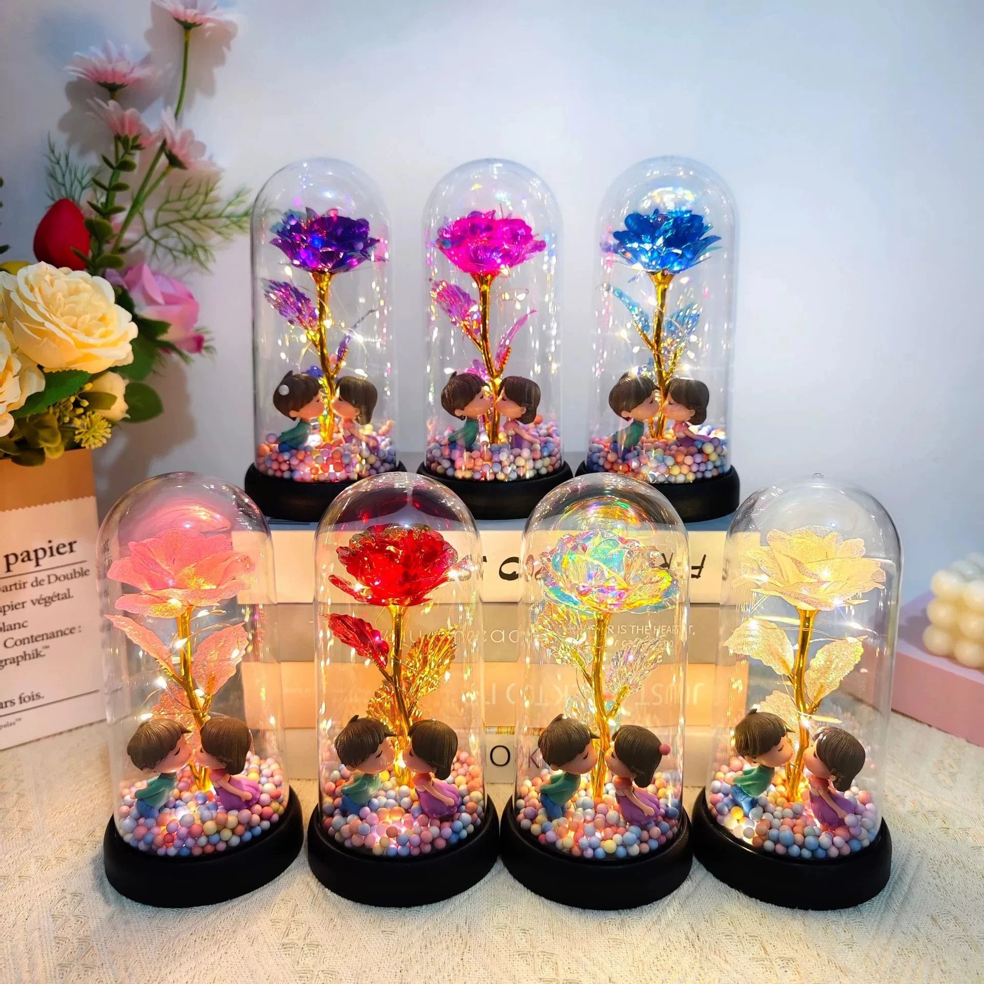 Mothers Day Rose Gifts for Mom, Galaxy Glass Rose Forever Eternal Crystal Flower Light Up Rose in Glass Dome with Butterfly Moth - Black & White