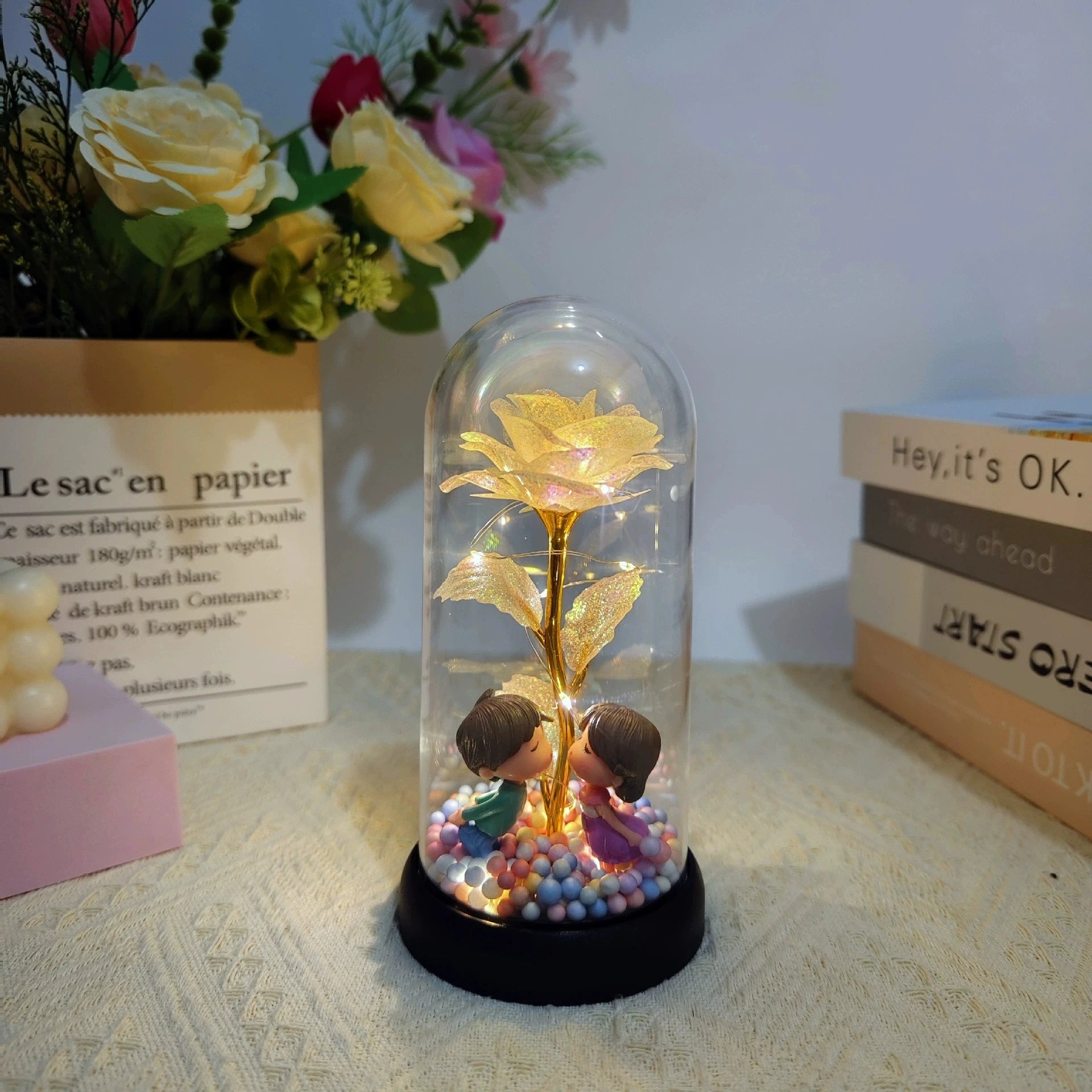 Mothers Day Rose Gifts for Mom, Galaxy Glass Rose Forever Eternal Crystal Flower Light Up Rose in Glass Dome with Butterfly Moth - Black & White