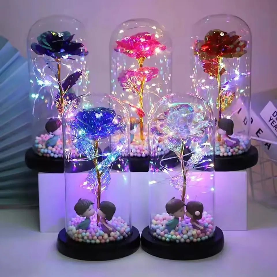 Mothers Day Rose Gifts for Mom, Galaxy Glass Rose Forever Eternal Crystal Flower Light Up Rose in Glass Dome with Butterfly Moth - Black & White