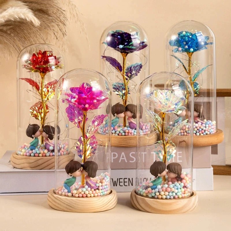 Mothers Day Rose Gifts for Mom, Galaxy Glass Rose Forever Eternal Crystal Flower Light Up Rose in Glass Dome with Butterfly Moth - Black & White