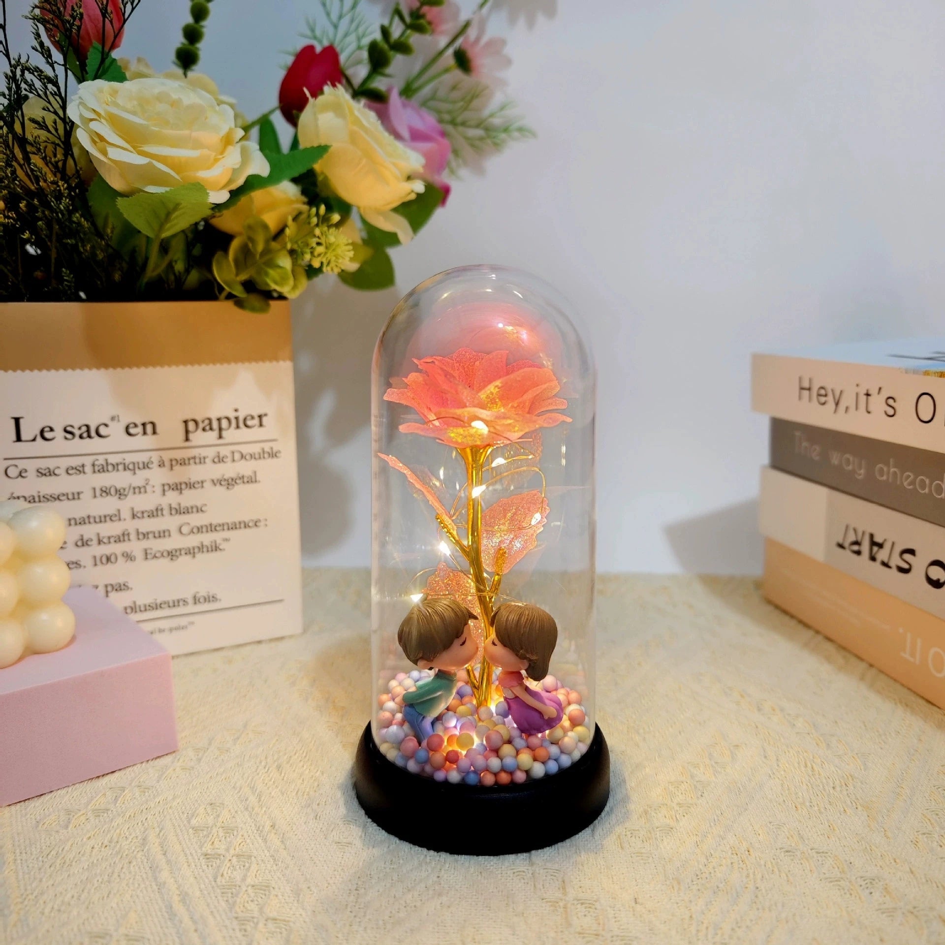 Mothers Day Rose Gifts for Mom, Galaxy Glass Rose Forever Eternal Crystal Flower Light Up Rose in Glass Dome with Butterfly Moth - Black & White