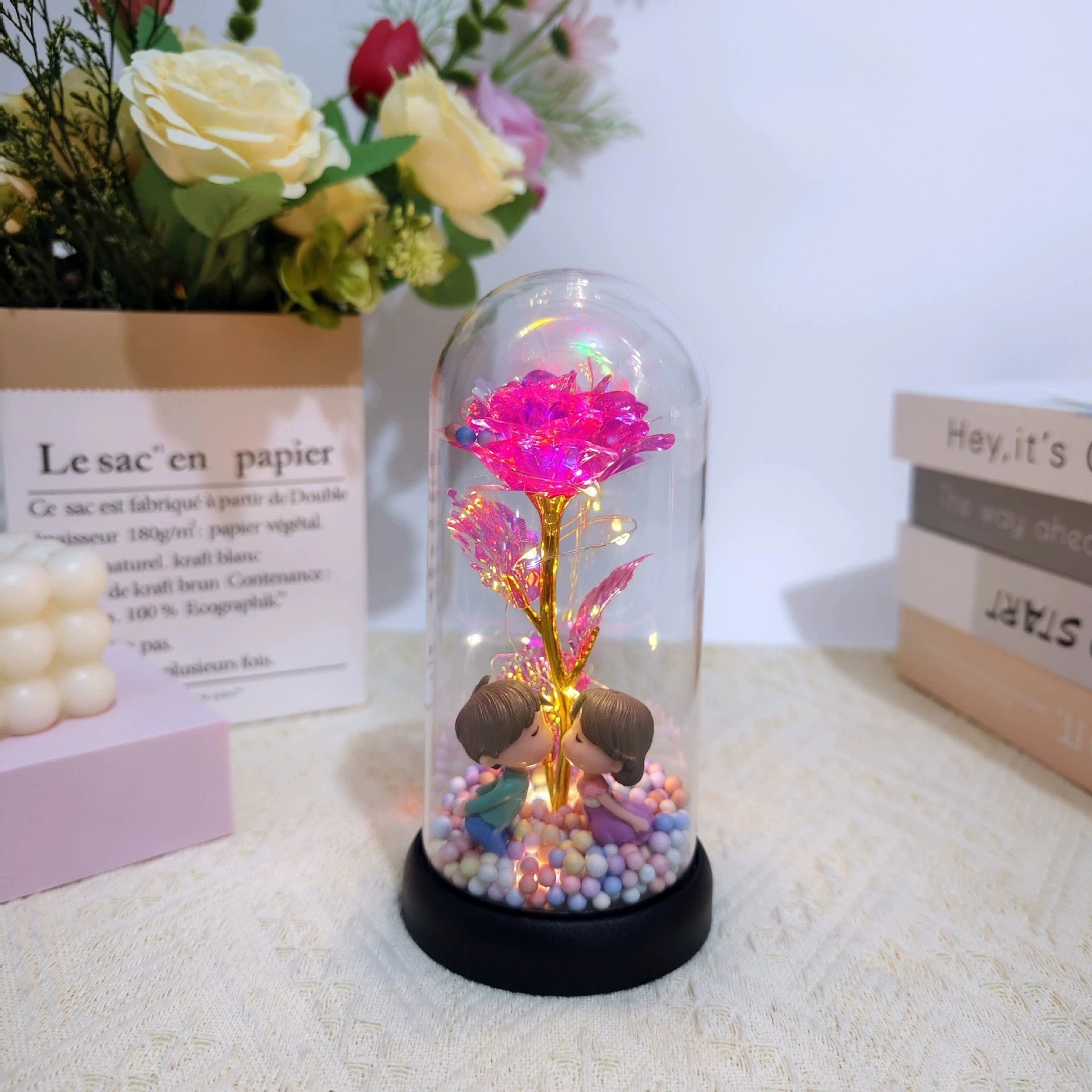 Mothers Day Rose Gifts for Mom, Galaxy Glass Rose Forever Eternal Crystal Flower Light Up Rose in Glass Dome with Butterfly Moth - Black & White